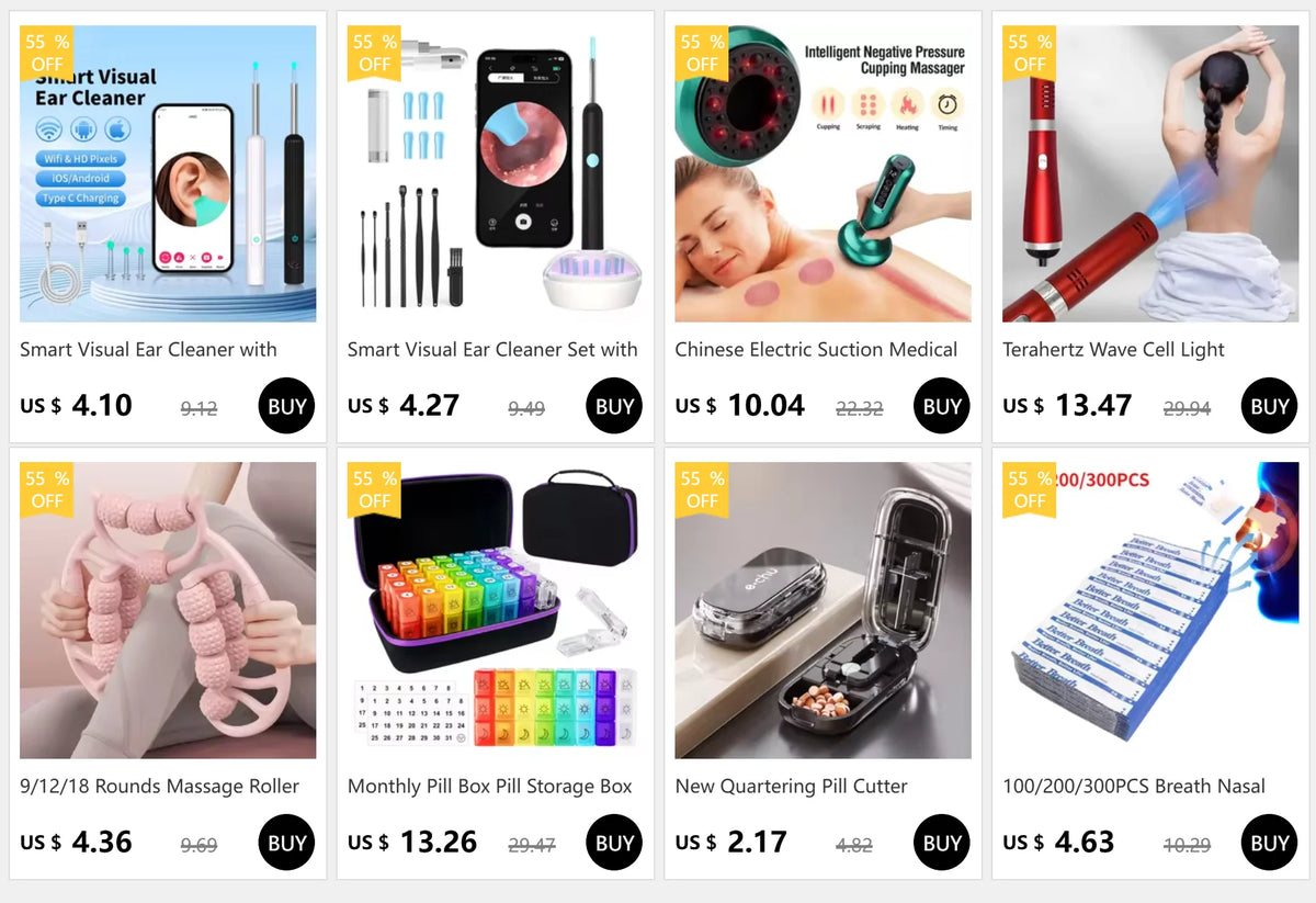 Weekly pill organizer with seven-day compartments in various colors and sizes.