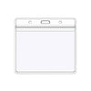 A transparent vinyl ID card holder sleeve with a clear plastic cover and multiple slots.