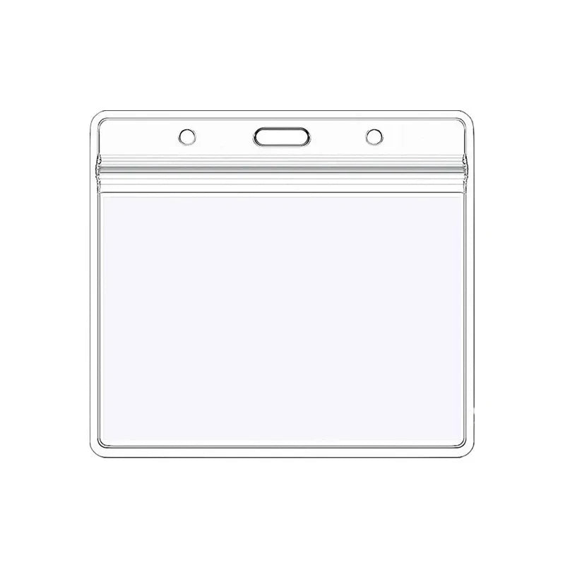 A transparent vinyl ID card holder sleeve with a clear plastic cover and multiple slots.
