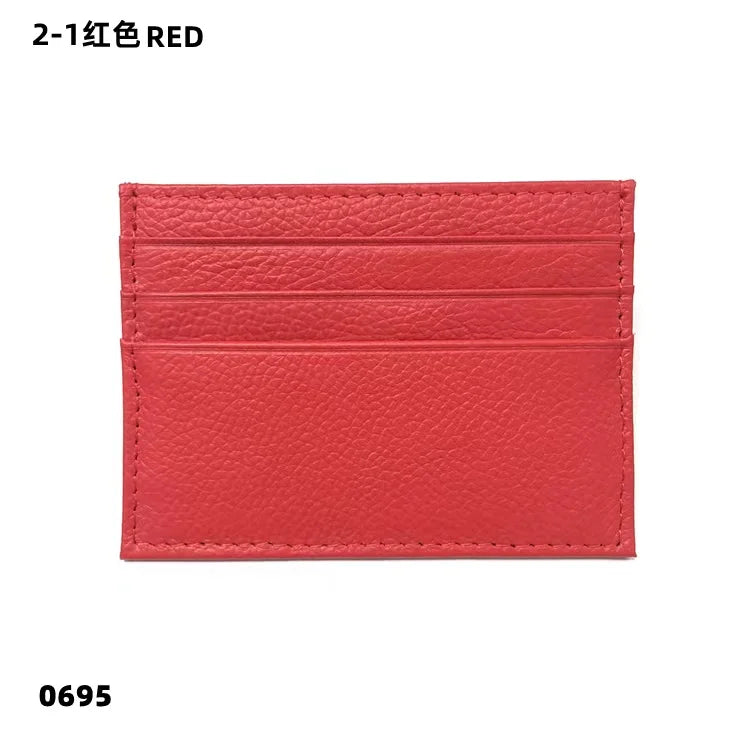 Roter echtes Kuhleder-ID-Kartenträger-Wallet mit gestickten Linien.