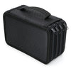 Black large capacity pencil case with multiple zippered compartments and dividers