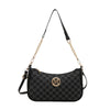 Bolso cruz negro vintage dorado con letra M y correa de cadena larga