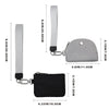 A mini zip around wristlet wallet shown with its strap and attached pouch in black and gray.