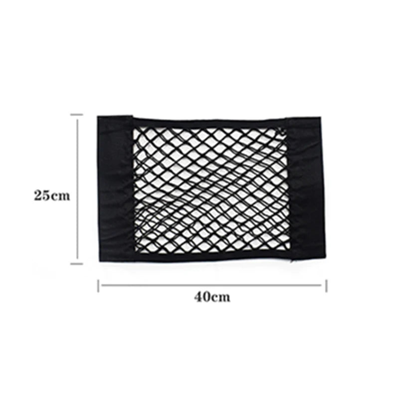 Black mesh net bag designed for universal car trunk storage organizer
