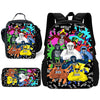 Sac à dos et étui à crayons noirs avec des gorilles de dessins animés dans diverses poses.