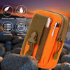 Orange tactical EDC waist pouch featuring waterproof and wear resistant material with multiple compartments