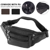 Black cowhide leather Fanny pack with PU lining shown in various colors and a full view.