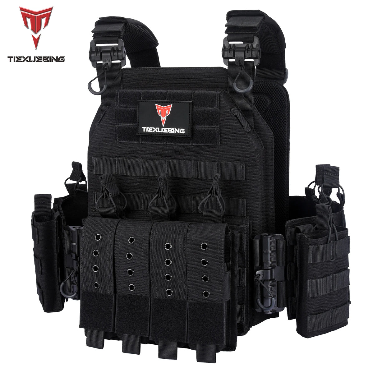 Black 1000D tactical plate carrier vest with adjustable molle system