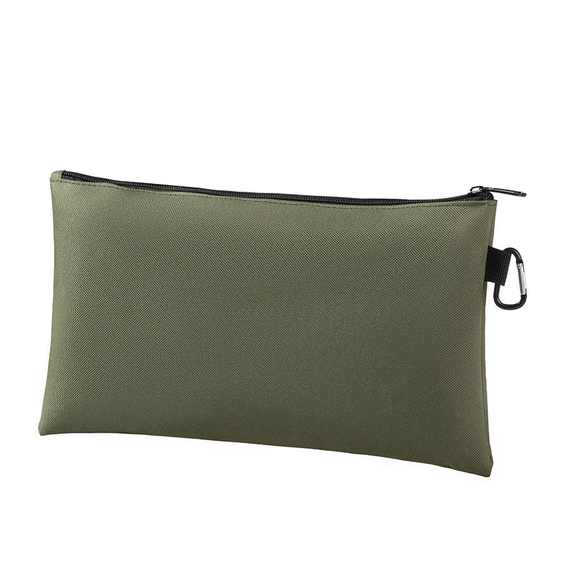 Olive green multi-functional organizer tool kit bag with a zipper closure