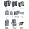 A set of multi-use fabric storage organizers including various sized mesh and fabric bags for storage.