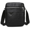Black waterproof PU leather sling bag with a zipper and a silver ring closure
