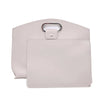 A light beige premium leather laptop briefcase with a silver clasp and a separate storage pouch.