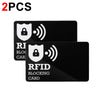 Two black RFID blocking cards with shield and radio wave icons for protection