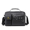 Black men's PU leather crossbody shoulder bag with a zippered flap and leather strap.