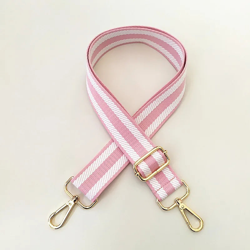 Sangle réglable à lacet rayée rose et blanc pour sac bandoulière