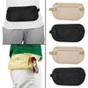 A set of black and beige invisible waist packs shown on a person for travel and security.