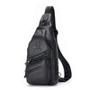 Black genuine leather men's crossbody messenger bag with a flap and adjustable strap.