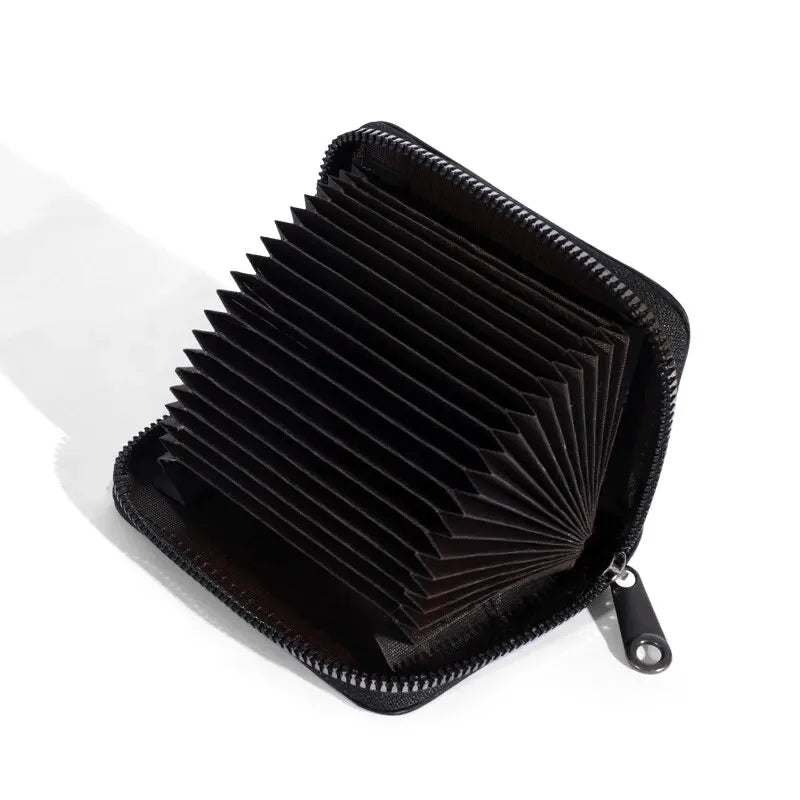 Schwarzes Premium-PU-Karte und Ausweis-Halter-Wallet von oben.