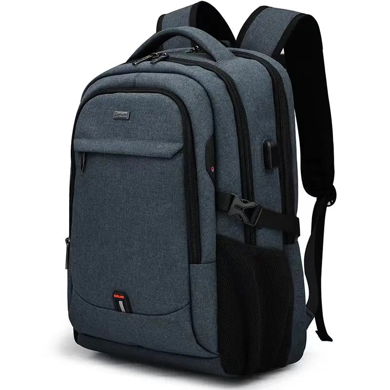 A dark gray men's premium laptop backpack with black accents and padded straps.