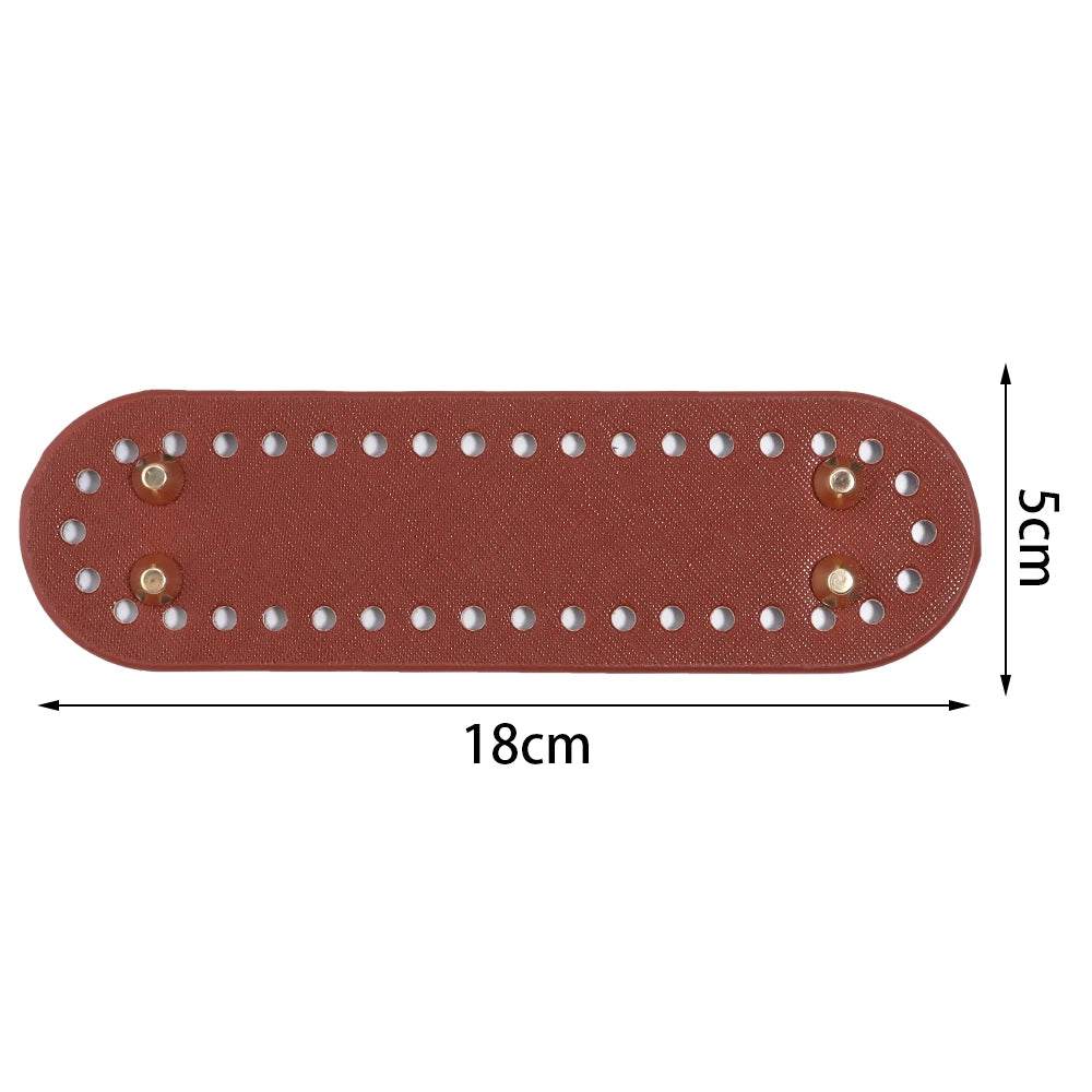 Oval reddish-brown PU leather bag base with pre-punched holes for crochet and knitting