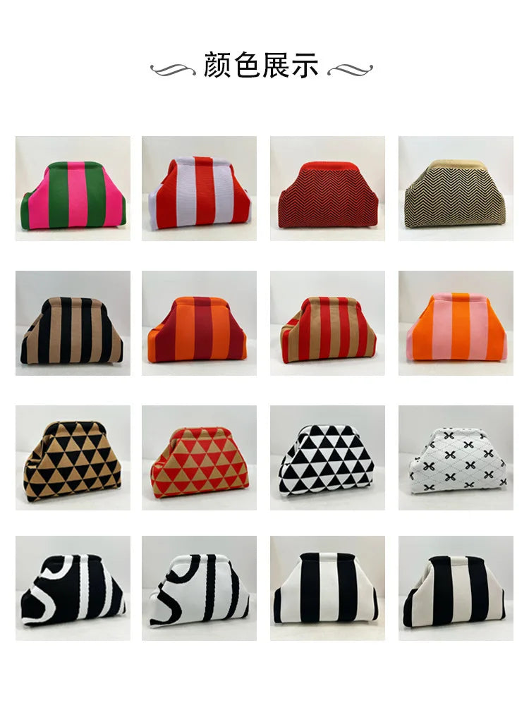 Collection de sacs à main en crochet pour la plage, faits à la main, dans diverses couleurs et motifs.
