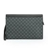 A dark gray patterned leather clutch or wallet for men's business and casual use.