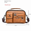 A brown PU leather crossbody shoulder bag with a flap and leather trim.