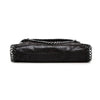 A black vintage flap crossbody bag with a silver chain strap.