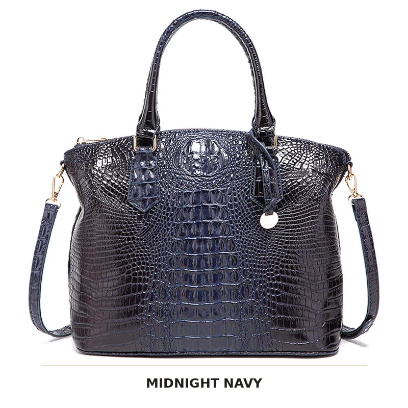 Dunkelblaue Krokodilmuster-Top Tasche mit Riemen