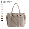 A beige Bagsmart tote bag with multiple compartments and a bow detail.