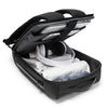 Black anti-theft waterproof laptop backpack open showing a laptop and various accessories.