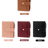 A display of a compact wallet in various colors including brown, pink, wine red, black, zebra stripes, cow pattern, and leopa