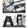 Various views of a clear transparent PVC backpack showing front pocket, smooth zipper, double strap design, and side pocket.