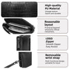 Clutch de piel con estampado de cocodrilo negro y cierre deslizante y correa ajustable para la muñeca