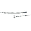 Silver chain necklace featuring a pendant made of amethyst crystal wrapped with copper wire.