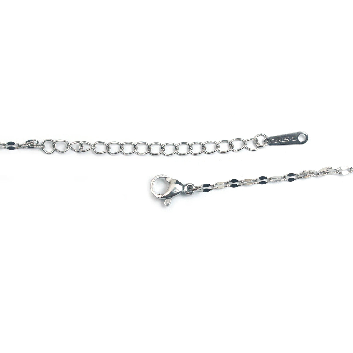 Silver chain necklace featuring a pendant made of amethyst crystal wrapped with copper wire.