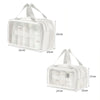 Bolsa de plástico transparente con asa y correas para separar maquillaje y artículos de tocador.