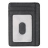 A black slim PU leather card holder wallet with a rectangular slot for holding cards.