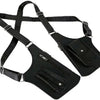 Black leather adjustable crossbody bag with a strap and flap