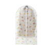 Clear garment dust covers for hangers with a pattern of pastel fruit shapes