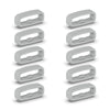 A set of five gray silicone watch strap retainer rings shown in various angles.
