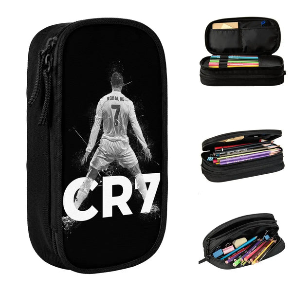 Black zippered pencil case featuring a Cristiano Ronaldo graphic on the front