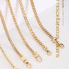 Five miscellaneous gold chain links used as bag straps for handbags and crossbody bags