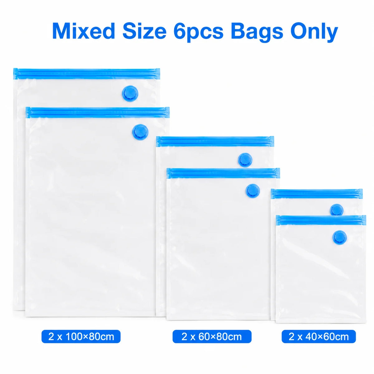 Mixed size 6 pieces of clear vacuum storage bags for clothes with electric pump