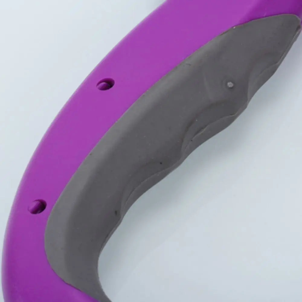 A close-up view of a purple D-Type portable grocery bag carrier with a gray, curved carrying section.