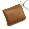 A brown men's vintage PU leather zipper card wallet shown from above.