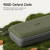 Bolsa de tela Oxford verde oliva oscura para organizar cables electrónicos, sobre hierba verde.