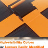 Close-up of orange and black high-visibility luggage identification straps being fastened.