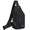 Black men's versatile crossbody sling chest bag with a black strap