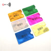 A set of ten anti-RFID blocking card holders in various colors including green, yellow, pink, and blue.